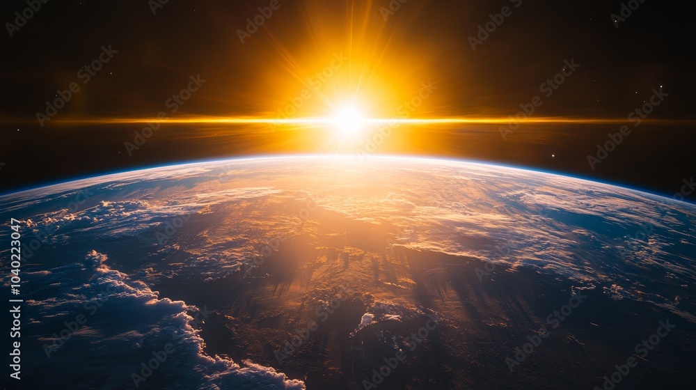 Sunrise Over Earth from Space with Glowing Horizon and Atmosphere Sunrise Over Earth from Space with Glowing Horizon and Atmosphere