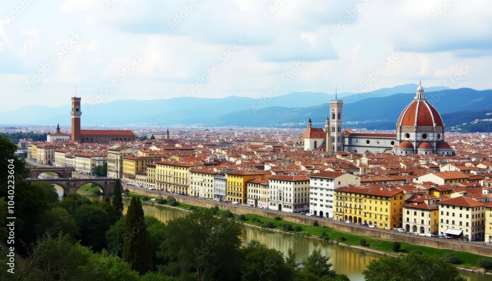 Fototapeta premium Vibrant Cityscape with Historic Architecture and River