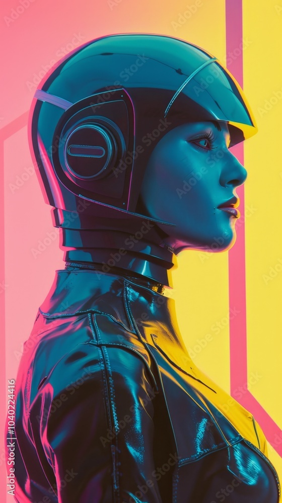 A woman in a futuristic outfit with a helmet on her head A woman in a futuristic outfit with a helmet on her head