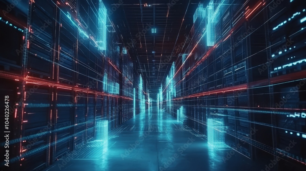 The concept of modern logistics. Futuristic warehouse technology Digitalization and visualization of the process The concept of modern logistics. Futuristic warehouse technology Digitalization and visualization of the process