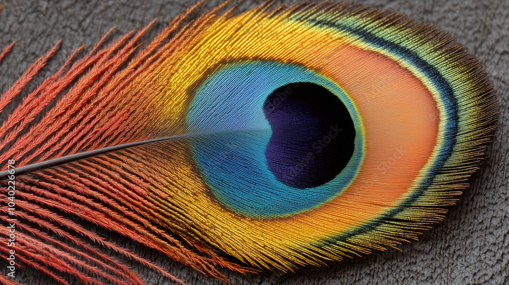 Obraz premium Colorful peacock feather macro view with vibrant hues and intricate details