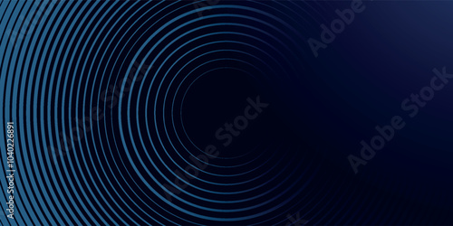 Abstract blue glowing geometric lines on dark blue background. Modern shiny blue circle lines pattern. Futuristic technology concept. Suit for cover, poster,