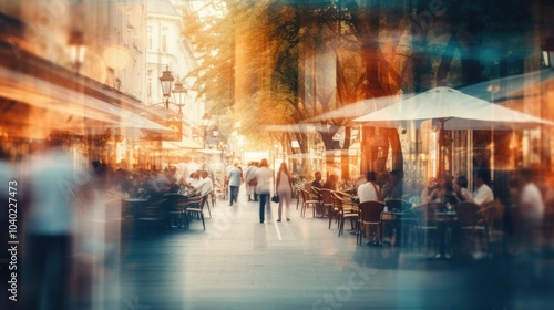 Blurred background of a bustling street scene