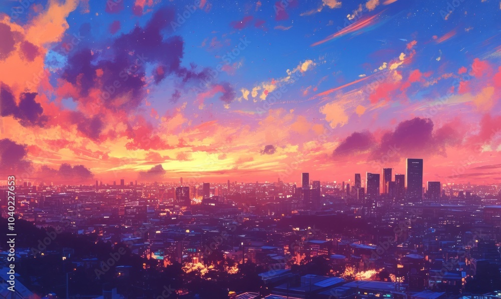 Vibrant Sunset Over Cityscape Vibrant Sunset Over Cityscape