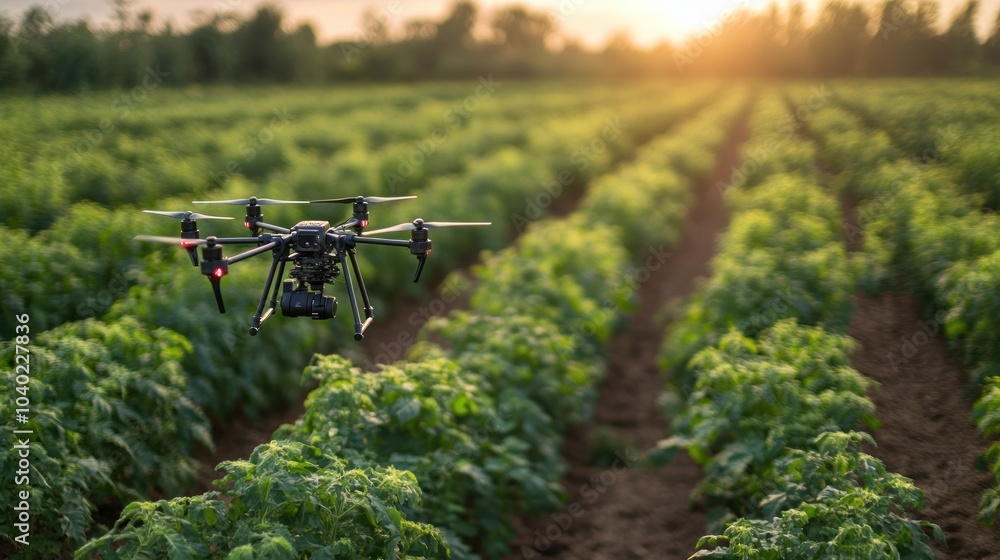 Drone Surveying Crops in Sunset Drone Surveying Crops in Sunset