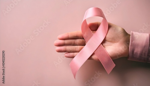 Wallpaper Mural Hand holding pink cancer awareness ribbon with copy space, wallpaper, symbolizing support and hope, background Torontodigital.ca