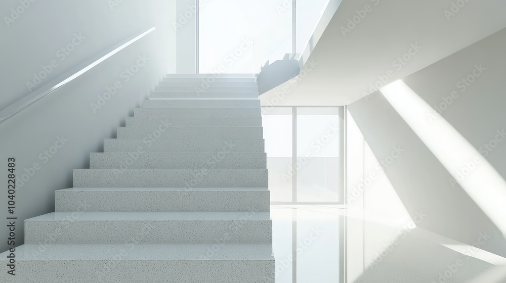 Obraz premium Minimalist modern staircase with sleek design and room for branding or text