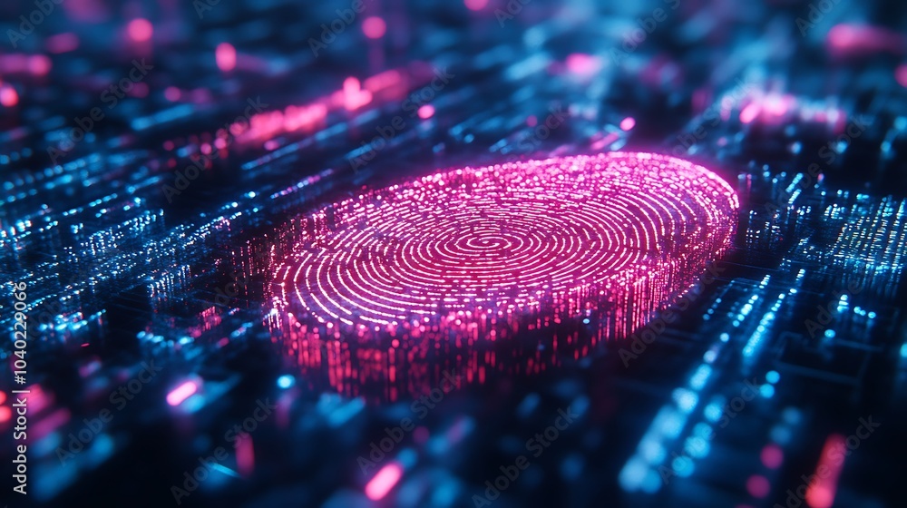 A digital fingerprint activating an encrypted holographic display, data ...