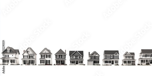 A row of houses on a white background, ideal for interior design or architecture illustrations