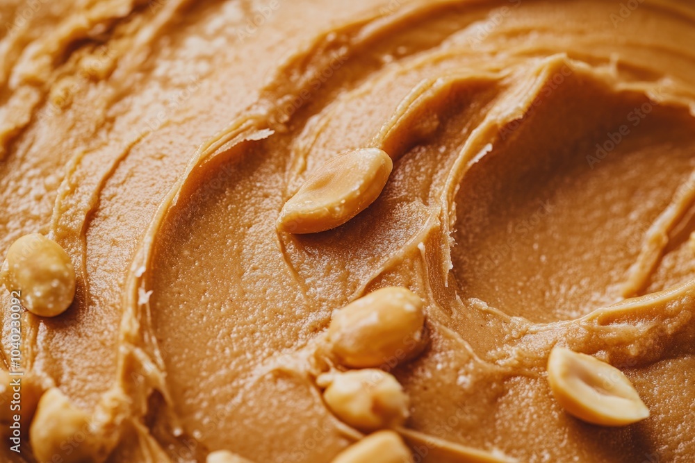 Close-up shot of creamy peanut butter topped with peanuts, great for food photography or illustrations Close-up shot of creamy peanut butter topped with peanuts, great for food photography or illustrations