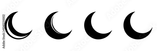 Moon Phase Set Crescent moon vector icon silhouette illustration 