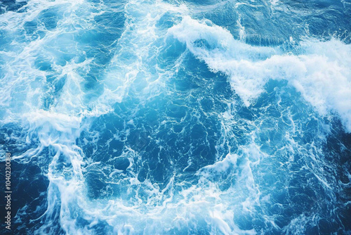 blue ocean water background with white foam waves