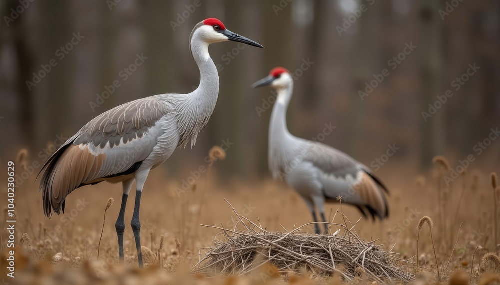 Nesting in harmony A pair of cranes in their natural habitat Nesting in harmony A pair of cranes in their natural habitat