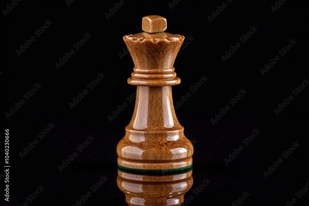 A wooden chess piece placed on a reflective surface, great for showcasing or educational purposes A wooden chess piece placed on a reflective surface, great for showcasing or educational purposes