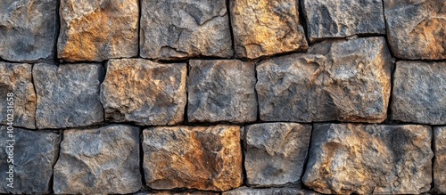 Close-up view of a stone wall with rough texture and irregular shapes.