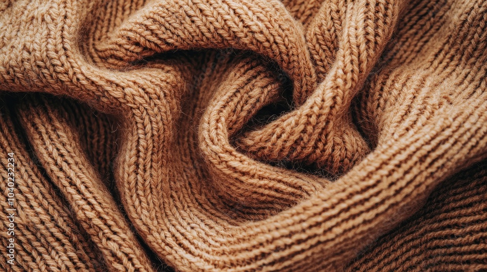 Fototapeta premium Close-up of textured brown knitted fabric with intricate patterns