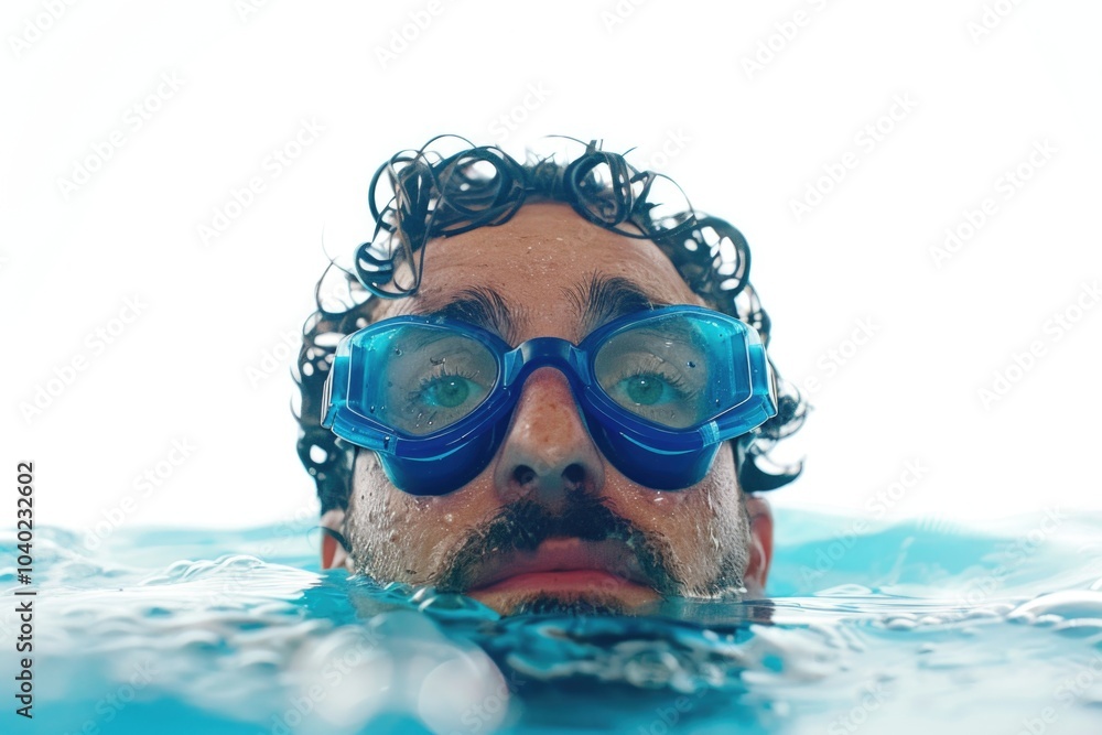 Naklejka premium Man wearing goggles swimming in a pool