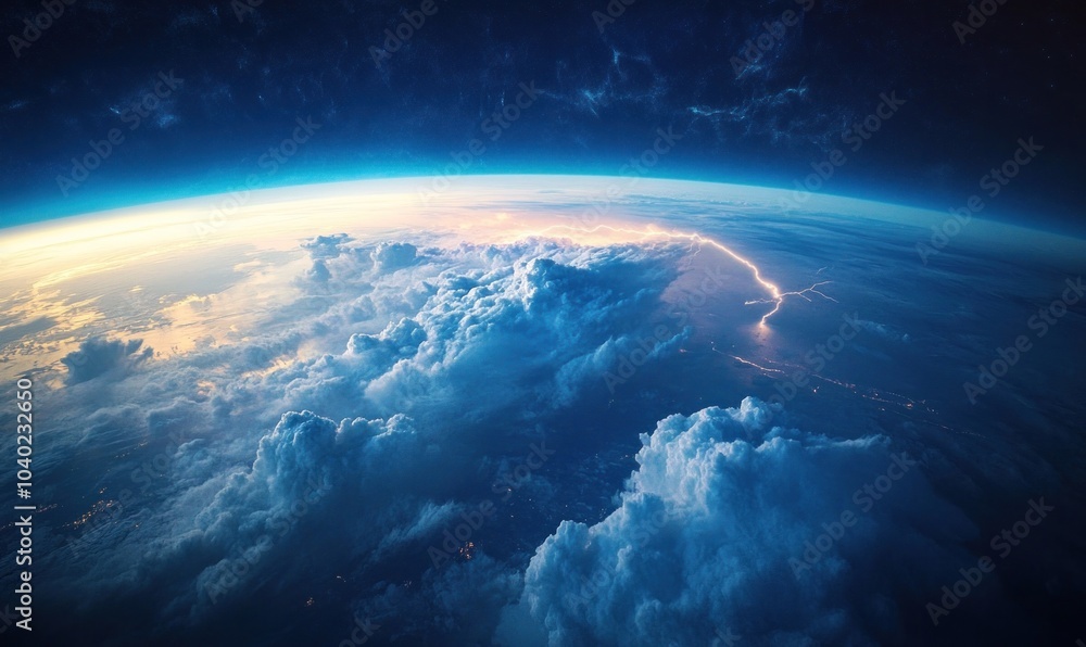 Fototapeta premium Breathtaking Earth View with Lightning from Space