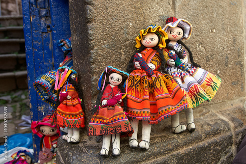 These handmade dolls aren’t just toys; they’re crafted with love, imagination, and unique charm! Each doll has its own personality, making it a one-of-a-kind friend.  Pisac Cusco Peru. photo