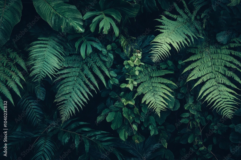 A lush tropical forest filled with diverse plant life, including ferns and various other flora, creating an atmosphere of richness and natural vibrancy. A lush tropical forest filled with diverse plant life, including ferns and various other flora, creating an atmosphere of richness and natural vibrancy.