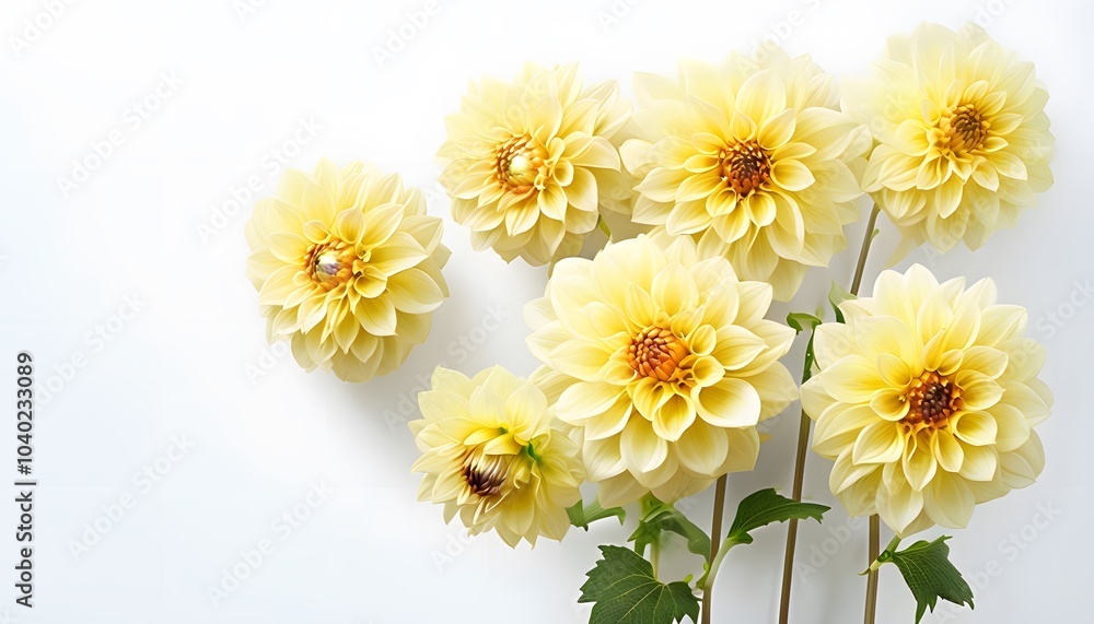 Obraz premium Cluster of Bright Yellow Dahlias on White Background