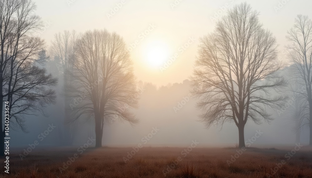 Ethereal morning mist in a serene forest Ethereal morning mist in a serene forest