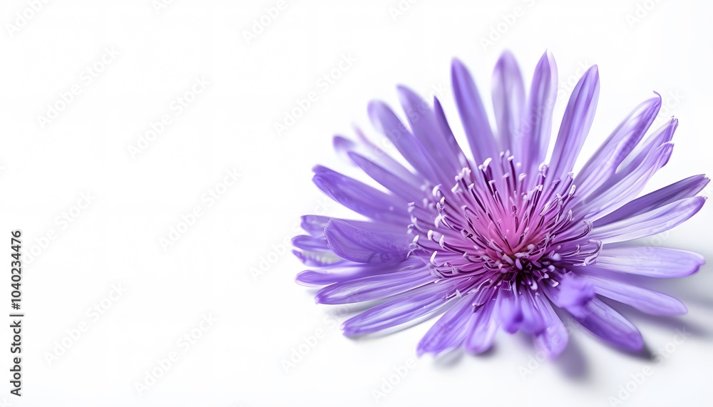 Single Purple Aster Bloom on White Background Single Purple Aster Bloom on White Background
