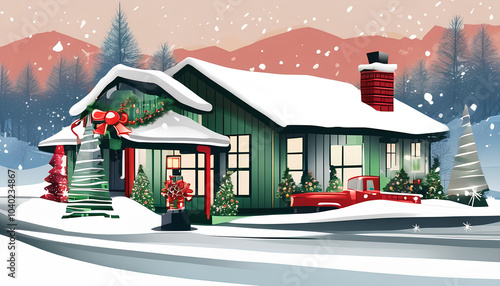 Christmas holiday background, Merry Christmas poster design small snow Christmas trees