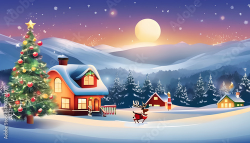 Christmas holiday background, Merry Christmas poster design small snow Christmas trees