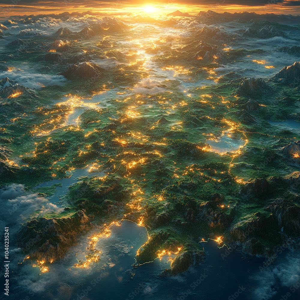 Fototapeta premium Satellite Orthogonal view of Europe, 3d render