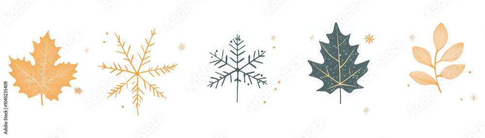 Shape line pattern of leaves and snowflakes Shape line pattern of leaves and snowflakes