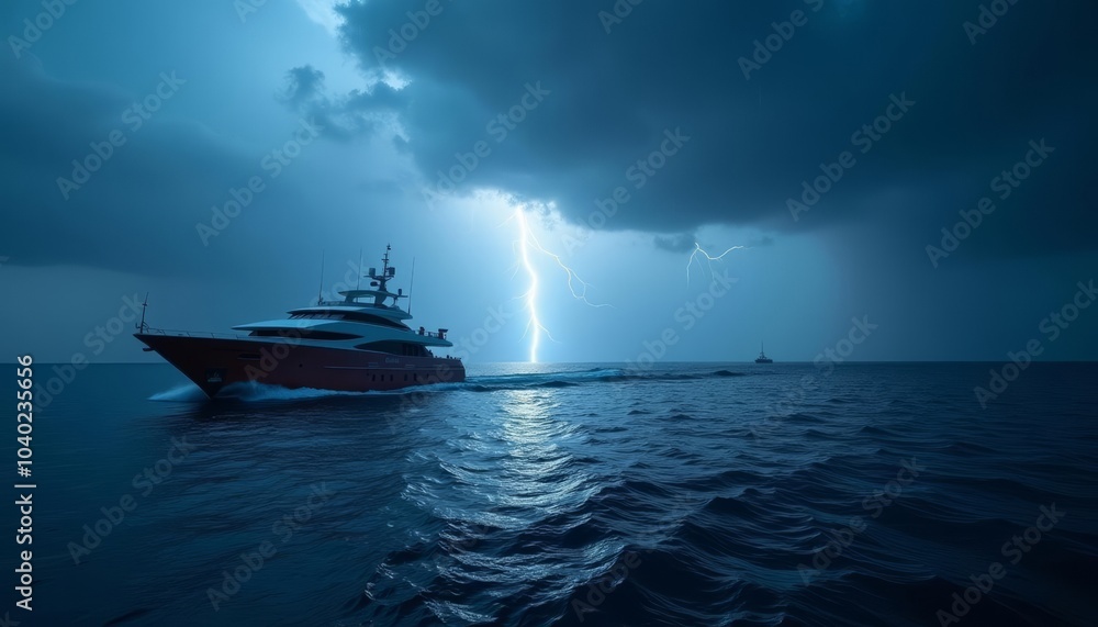 Powerful yacht cutting through stormy seas Powerful yacht cutting through stormy seas