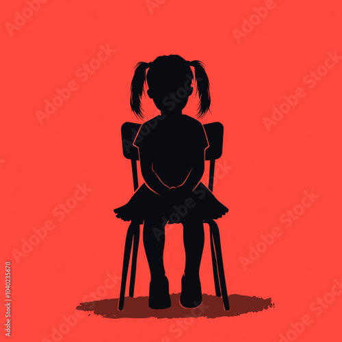 Vector art of a silhouette of a girl sitting on a chair with hands together, three quarters view