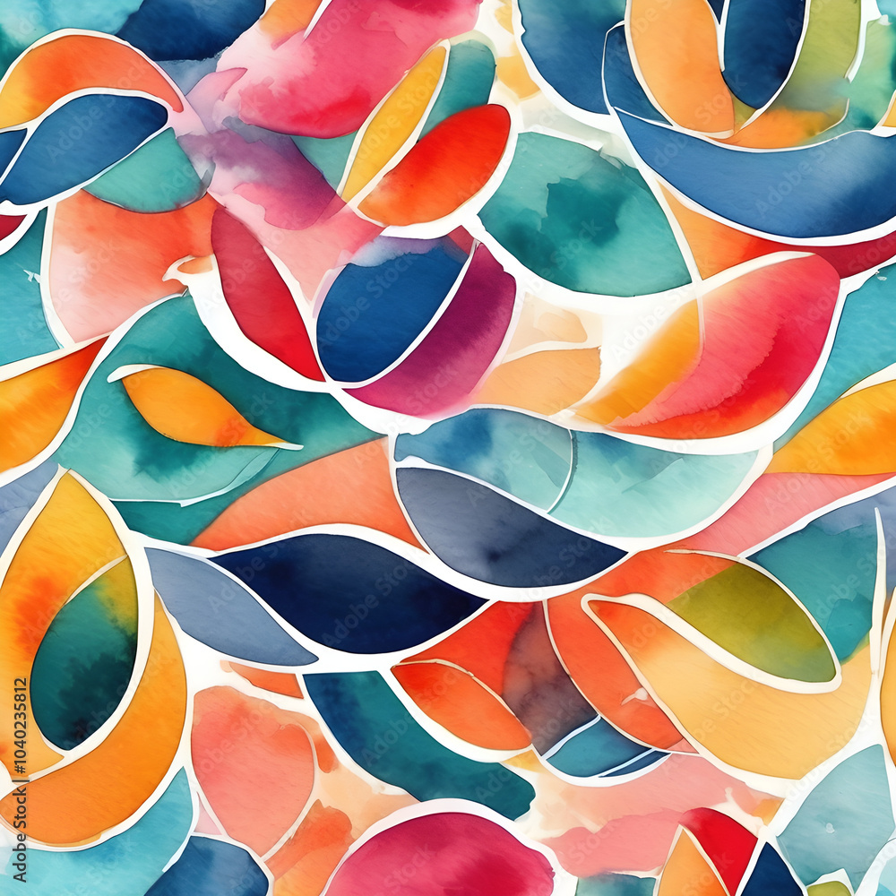 Abstract seamless watercolor pattern with fine lines in red and orange tones. Smooth white background. Abstract seamless watercolor pattern with fine lines in red and orange tones. Smooth white background.