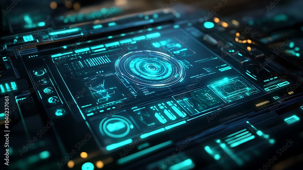 A futuristic IoT control panel being accessed with a fingerprint, glowing holographic interface with various connected smart devices, bright blue and green lights, A futuristic IoT control panel being accessed with a fingerprint, glowing holographic interface with various connected smart devices, bright blue and green lights,
