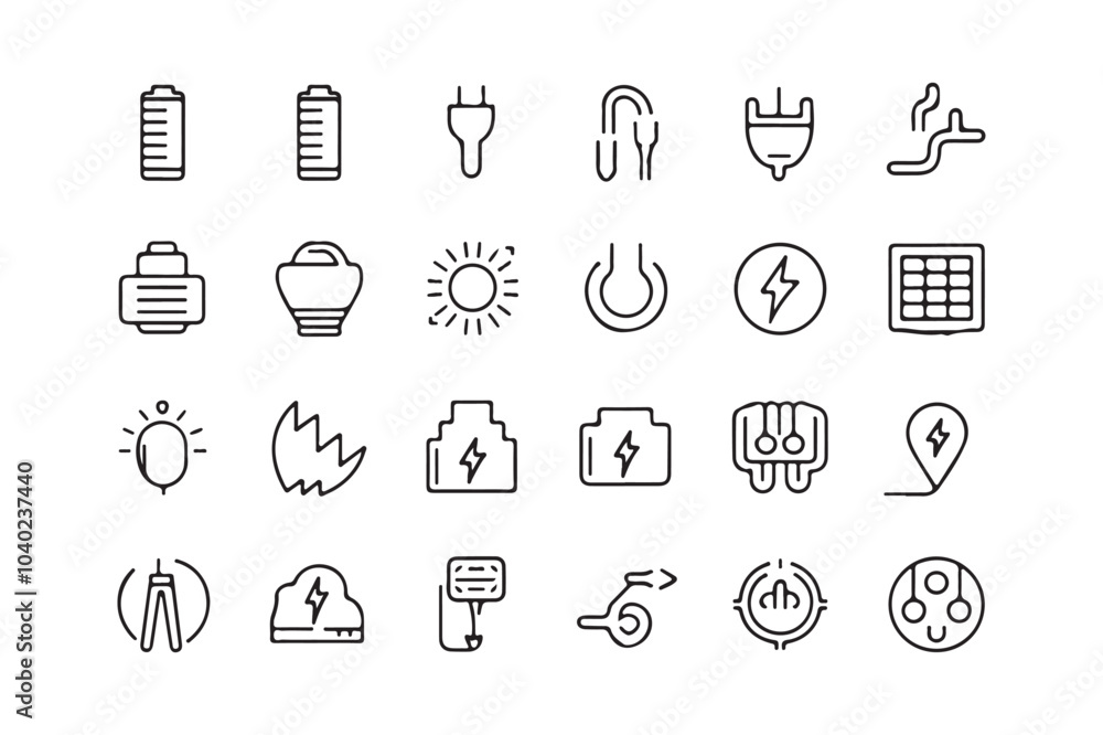 Minimalistic Line Art Energy and Electricity Icons Vector Illustration Minimalistic Line Art Energy and Electricity Icons Vector Illustration