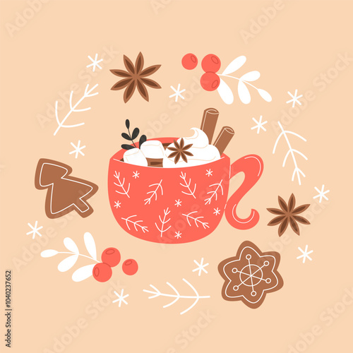 Cafe Christmas Mug with Hot Beverage and Cream