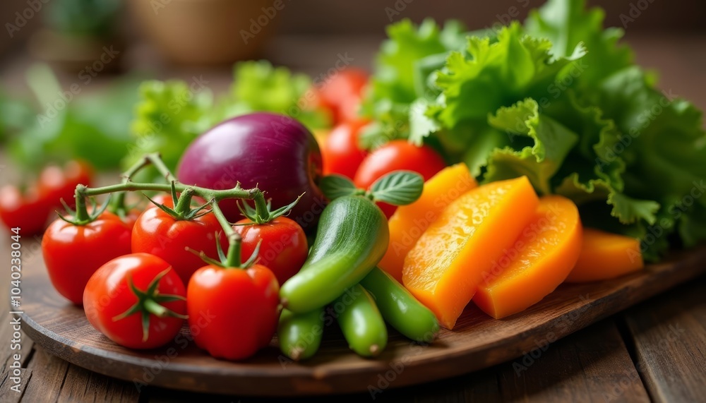 Fresh produce on a rustic wooden board Fresh produce on a rustic wooden board