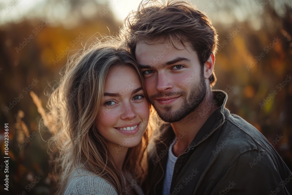A man and a woman posing together in front of a camera, smiling and laughing A man and a woman posing together in front of a camera, smiling and laughing