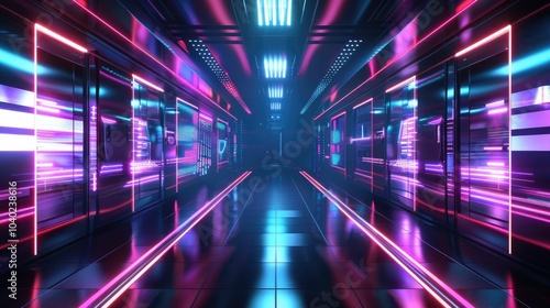 Wallpaper Mural Floating holographic interfaces in a dark room Torontodigital.ca