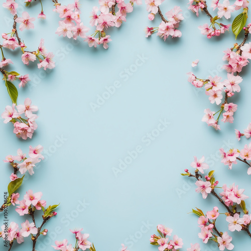 Elegant floral border blue background cherry blossom flower decorative valentine mother's women