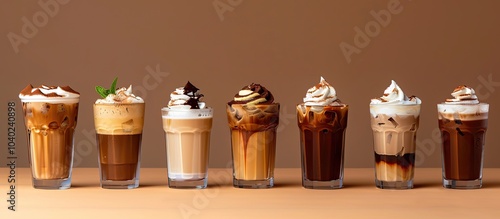 Menu featuring various espresso based drinks like ice coffee macchiato with a visually appealing copy space image photo