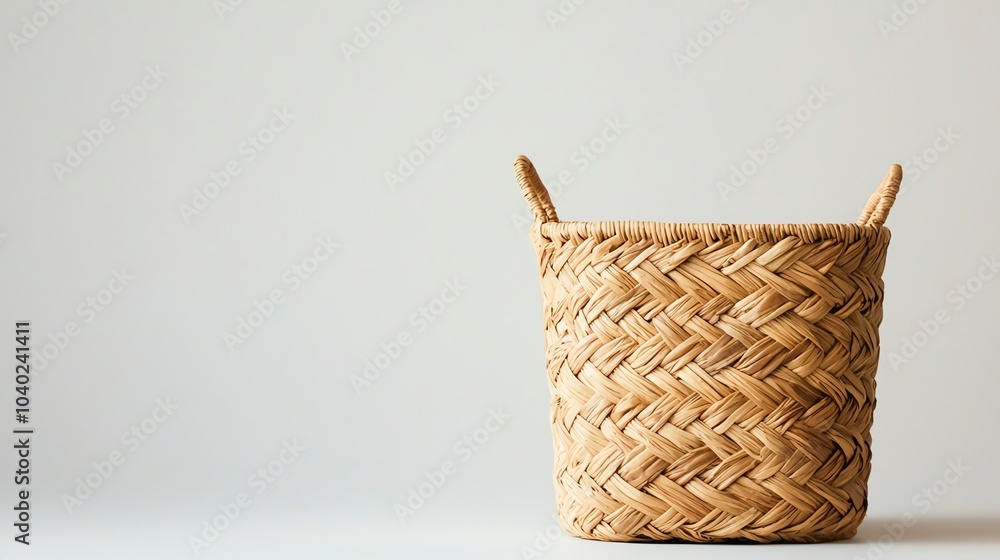Obraz premium Woven basket on white background, perfect for storage and organization.