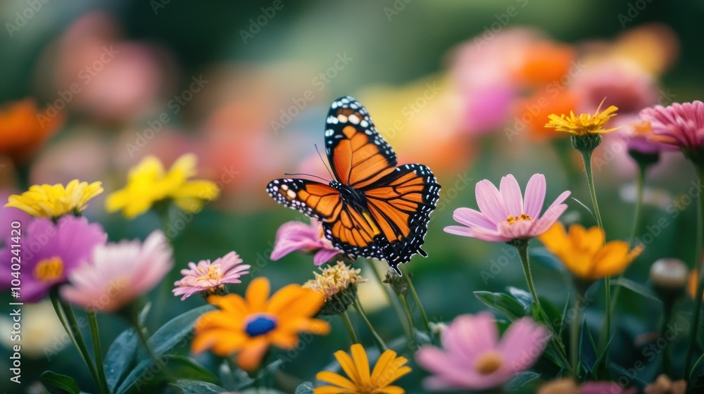 Fototapeta premium Butterfly in a Field of Flowers
