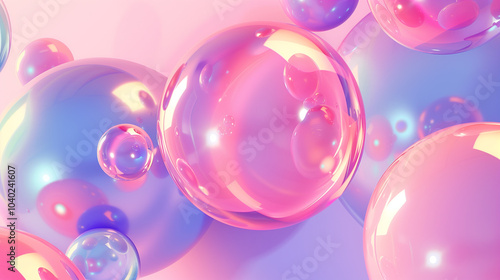 Minimalist abstract background with glossy, floating spheres.