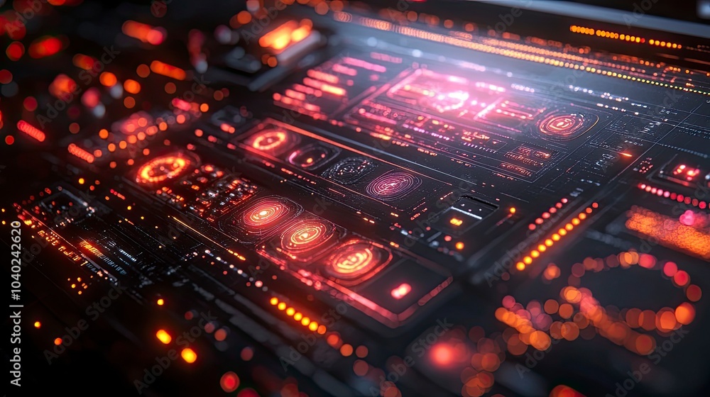 Fototapeta premium Futuristic interface with glowing controls and data displays
