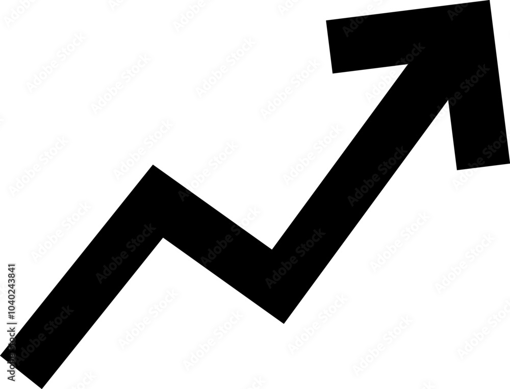 Illustration of a zigzag rising black arrow, sign of an uptrend Illustration of a zigzag rising black arrow, sign of an uptrend