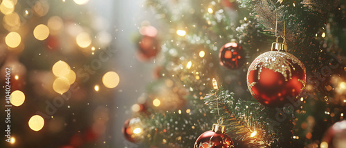 Sparkling Christmas Ornament on a Decorated Christmas Tree