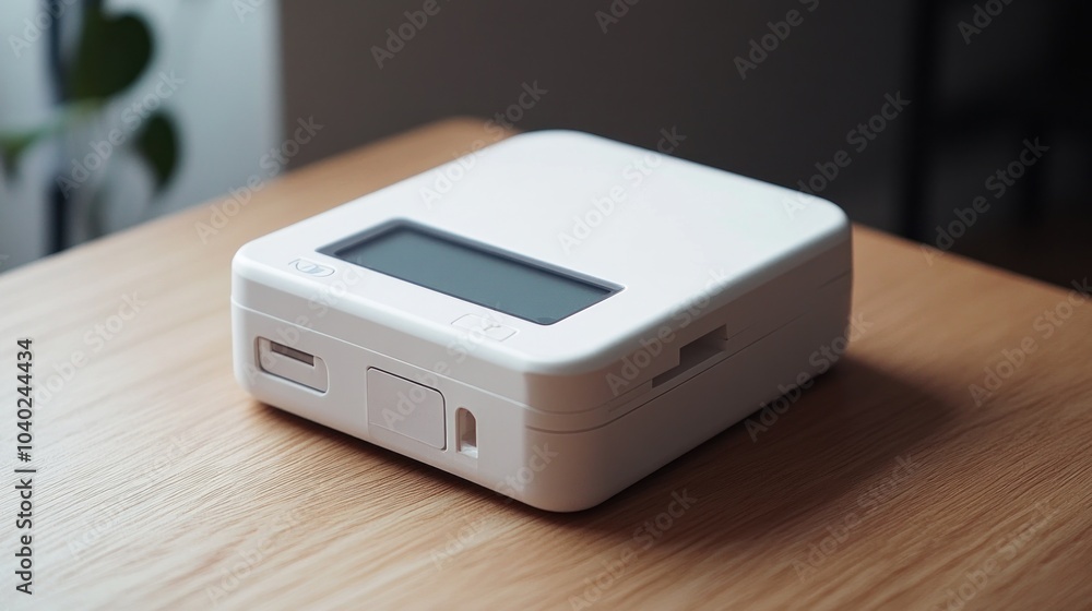 Fototapeta premium White Electronic Device with Display on Wooden Table