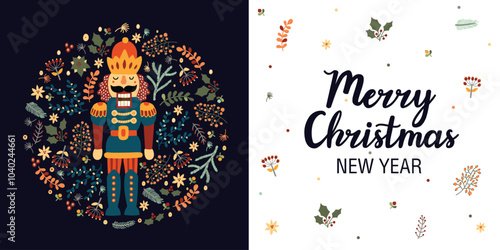  Happy New Year Nutcrackers . Poster. Christmas illustration. Interior poster. 
